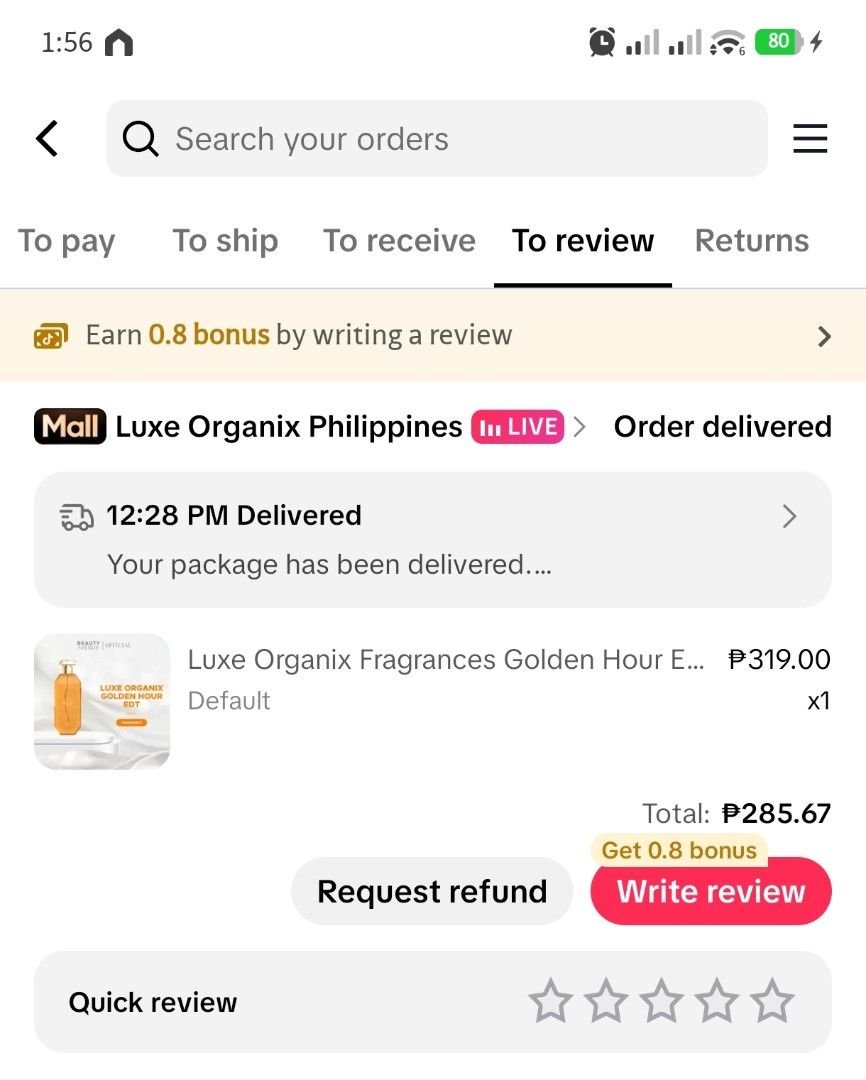 Luxe Perfume GOLDEN HOUR (Category: Fragrance & Deodorants) located in Cainta. Submitted by cookietherapyph (Listing ID 1469810297, Image 3). Description: Luxe Frangrances Scent: GOLDEN HOUR Sprayed twice only RFS: Not for me Loc: Cainta, Rizal MOP: Gcash/Maribank Shipping: J&T or Lalamove.