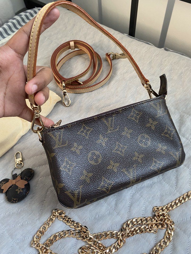 LV POCHETTE ACCESSOIRES (Category: Cross-body Bags) located in Bulacan. Submitted by prelovedbyjgs (Listing ID 1469824163, Image 1). Description: FOR SALE: LV POCHETTE ACCESSOIRES – REPURPOSED CANVAS 🤎 Classic Monogram Canvas with a customized, versatile look! Selling my LV Pochette Accessoires made from repurposed authentic Louis Vuitton canvas. Perfect for those who love the classic LV monogram with a personalized touch. Inclusions: 🤎 1 Leath