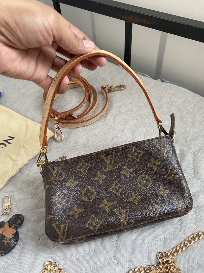 LV POCHETTE ACCESSOIRES (Category: Cross-body Bags) located in Bulacan. Submitted by prelovedbyjgs (Listing ID 1469824163, Image 2). Description: FOR SALE: LV POCHETTE ACCESSOIRES – REPURPOSED CANVAS 🤎 Classic Monogram Canvas with a customized, versatile look! Selling my LV Pochette Accessoires made from repurposed authentic Louis Vuitton canvas. Perfect for those who love the classic LV monogram with a personalized touch. Inclusions: 🤎 1 Leath