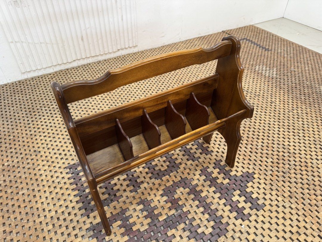 Magazine Rack (Category: Other Home Furniture) located in Quezon City. Submitted by matetdevis13 (Listing ID 1469770076, Image 3). Description: Vintage Wooden Magazine & Newspaper Rack with Dividers Price: 2,200 L21 x W7.5 x H19 In good condition Code JMD2-M753.