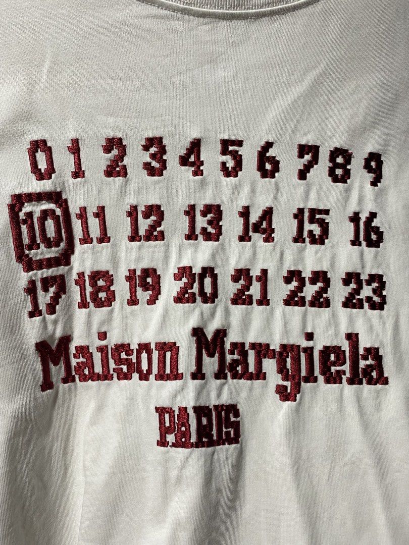 Maison Margela Tee (Category: Luxury Apparel) located in Munoz. Submitted by brazziwardrobe (Listing ID 1469908194, Image 2). Description: Length:26 inches Width:20 inches Very Good Condition Color rate:9.8/10 issue:dot stains , Yellow stains, slightly bacon neck.