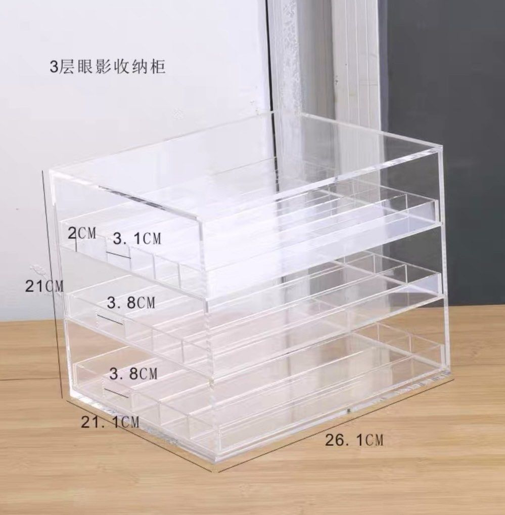 makeup acrylic organizer (Category: Makeup) located in San Fernando. Submitted by shibiwoll (Listing ID 1469908928, Image 1). Description: - check picture for dimension - 3 pull up trays - rfs: accidentally bought this variation along with my original order - safe delivery with thick styro foam and box .