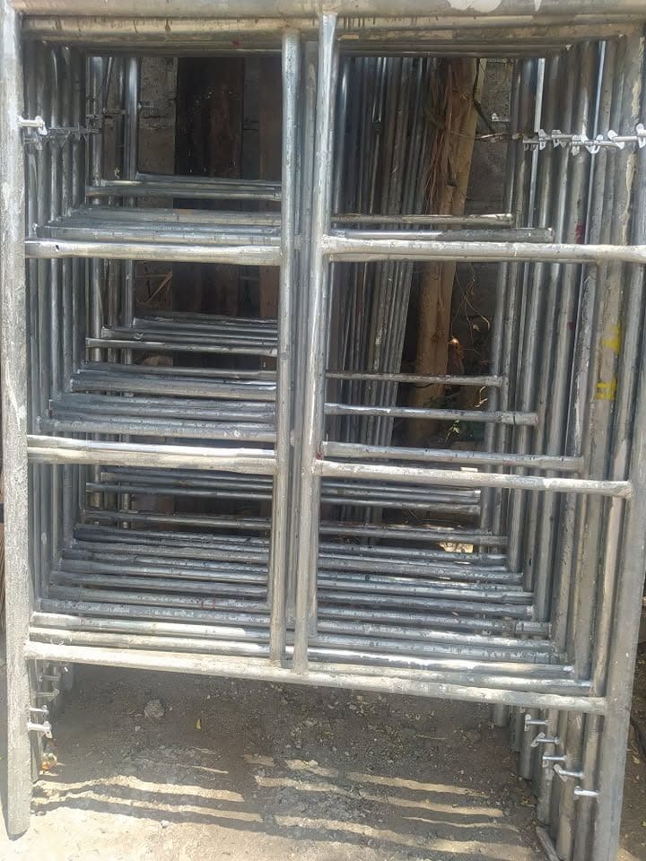 Metal scaffolding frames construction equipment steel frames (Category: Construction & Building Materials) located in Quezon City. Submitted by cosmicstorm_475751 (Listing ID 1469803436, Image 1). Description: - Heavy-duty steel scaffolding frames available as a batch - Built tough for demanding job sites and construction projects - Standard walk-through design featuring solid welds and sturdy vertical bars - Excellent durability and reliability 
