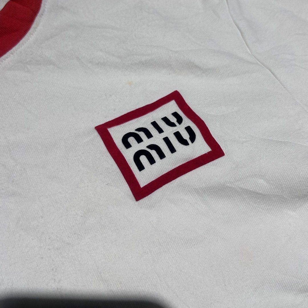 Miu Miu Ringer Baby Tee (Category: Luxury Apparel) located in Angeles City. Submitted by 5am.collective (Listing ID 1469801193, Image 3). Description: Miu Miu Ringer Baby Tee ❤️ Dimensions: 15/20 (Small) Baby Tee As new Condition, Needs Wash PHP 549 Only🏷️ 5AM Collective .