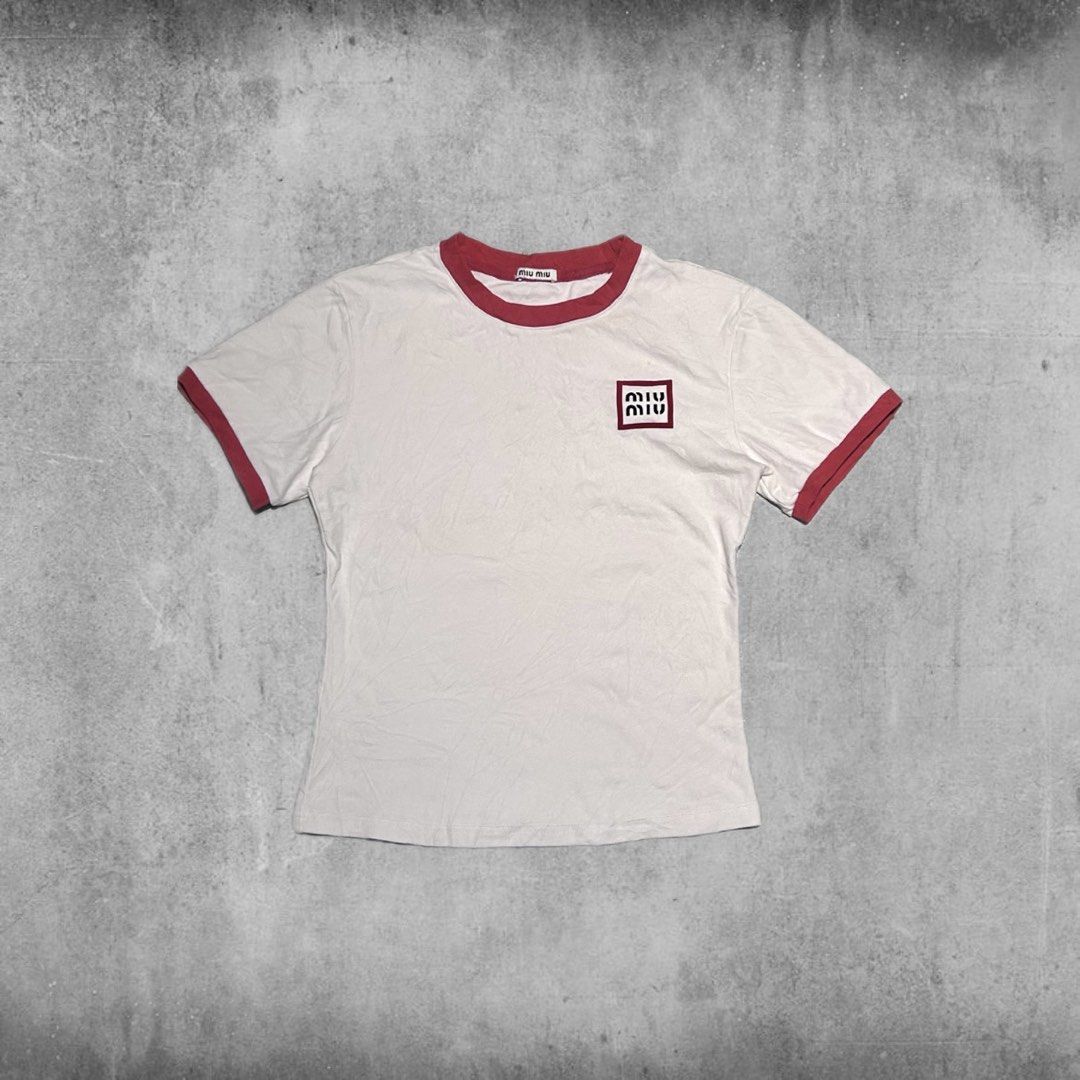 Miu Miu Ringer Baby Tee (Category: Luxury Apparel) located in Angeles City. Submitted by 5am.collective (Listing ID 1469801193, Image 1). Description: Miu Miu Ringer Baby Tee ❤️ Dimensions: 15/20 (Small) Baby Tee As new Condition, Needs Wash PHP 549 Only🏷️ 5AM Collective .
