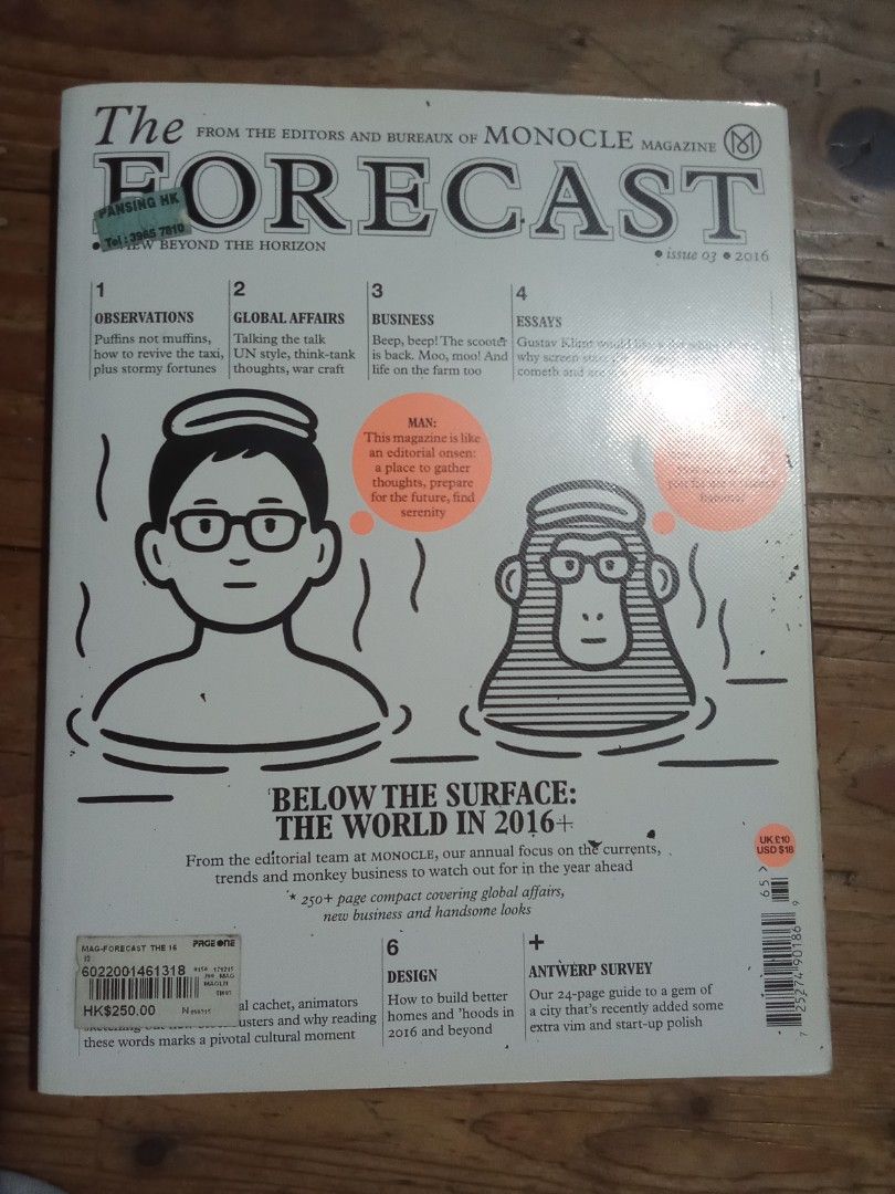 Monocle Magazine The Forecast Issue 03 2016 (Category: Magazines) located in Pasig City. Submitted by teebeedeee (Listing ID 1469863938, Image 1). Description: Monocle Magazine, The Forecast issue 03 from 2016. Compact publication covering global affairs, business, design, and 2016 trends. Packed with over 250 pages of insightful articles and photography. Minor price sticker on the cover. Pages inside are clean and crisp. Great reading material f