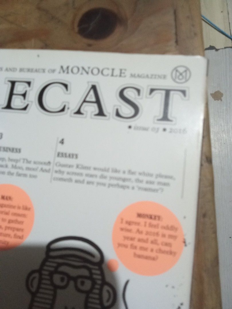 Monocle Magazine The Forecast Issue 03 2016 (Category: Magazines) located in Pasig City. Submitted by teebeedeee (Listing ID 1469863938, Image 2). Description: Monocle Magazine, The Forecast issue 03 from 2016. Compact publication covering global affairs, business, design, and 2016 trends. Packed with over 250 pages of insightful articles and photography. Minor price sticker on the cover. Pages inside are clean and crisp. Great reading material f