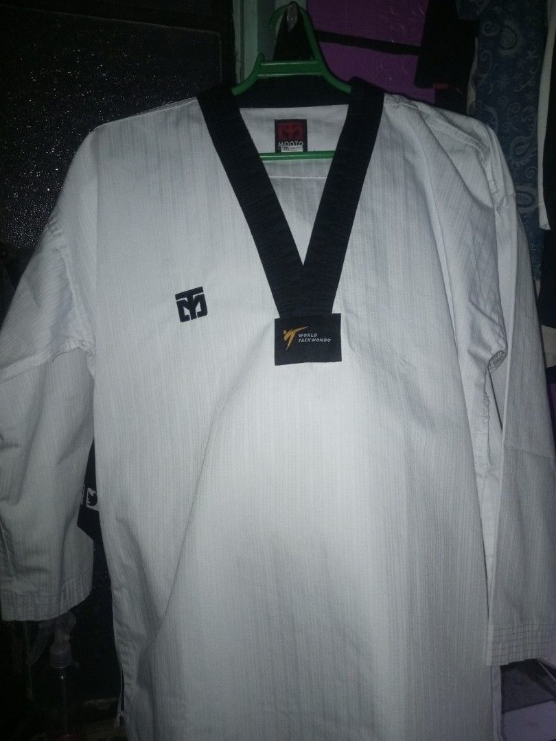 MOOTO Black Collar Dobok Taekwondo (Category: Combat Sports) located in Quezon City. Submitted by oshhh_ (Listing ID 1469925966, Image 1). Description: MOOTO Black collar dobok No Issues Size 180cm 1500.
