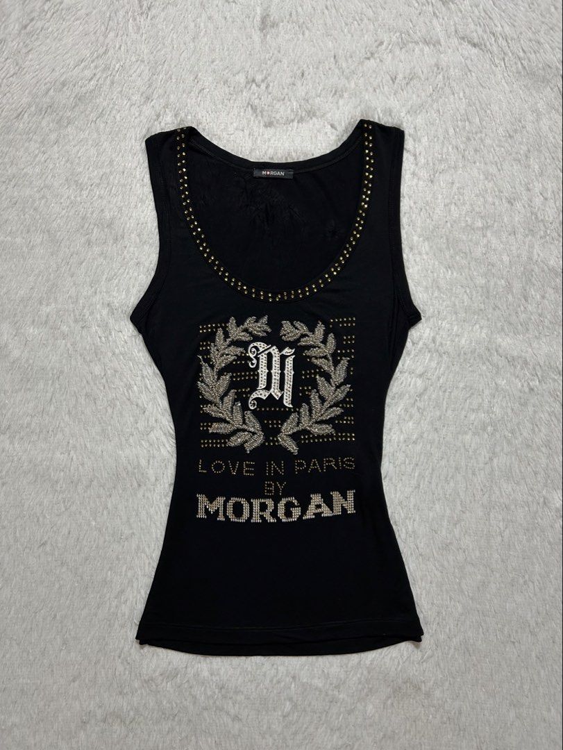 Morgan De Toi sleeveless fitted top (Category: Sleeveless) located in Quezon City. Submitted by herarchiveph (Listing ID 1469893427, Image 1). Description: Morgan De Toi sleeveless fitted top XS on tag Bust: 28 Inches (stretchable) Length: 25 Inches - in excellent condition - issue: missing beads.