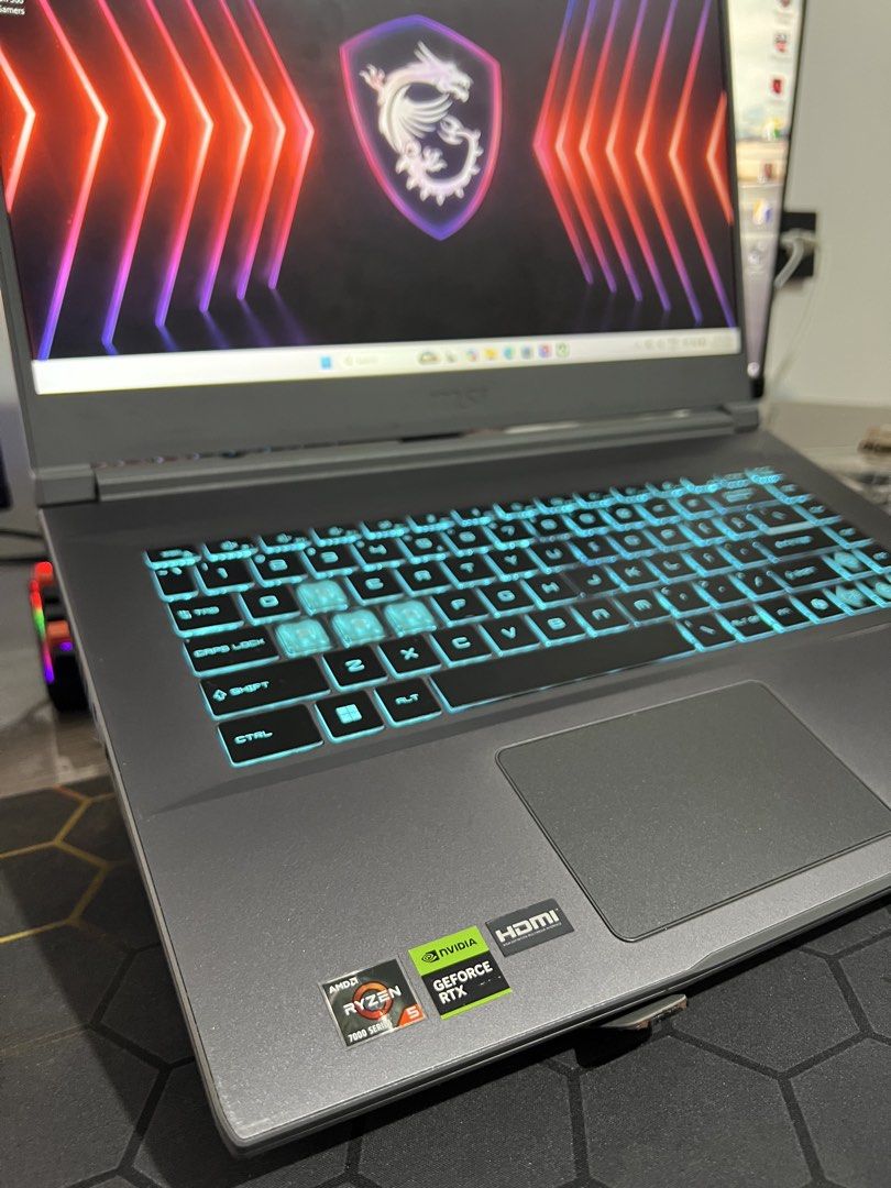 MSI Thin A15 Ryzen 5 7535HS RTX 2050 (Category: Laptops & Notebooks) located in Manila. Submitted by az.gadgets (Listing ID 1469937687, Image 2). Description: MSI THIN A15 Ryzen 5 7535HS | 16GB RAM | 512GB SSD -Ryzen 5 7535HS (Equivalent to intel i5-12th gen) -AMD Radeon Graphics -NVIDIA GeForce RTX 2050 -RAM: 16GB RAM (8x2) UPGRADED! -STORAGE: 512GB NVMe SSD -Keyboard backlight (Blue) -Good battery health -All working excellent performance -Good