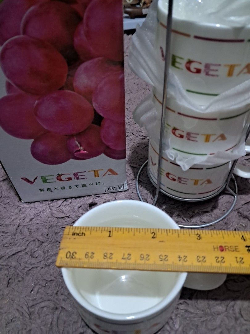 Mug (Category: Coffee & Tea Tableware) located in Cavite. Submitted by secretjapansurplus (Listing ID 1469895285, Image 3). Description: • Vintage Toshiba VEGETA 4-Piece Ceramic Stacking Mug Set with Chrome Tower Stand • Rare Toshiba VEGETA Collectible Mug Tower Set (4 Mugs & Wire Rack Included) Product Description: Upgrade your kitchen or coffee bar with this rare and unique Toshiba VEGETA 4-Piece Stacking Mug Tower Set. Perfectly combining styl