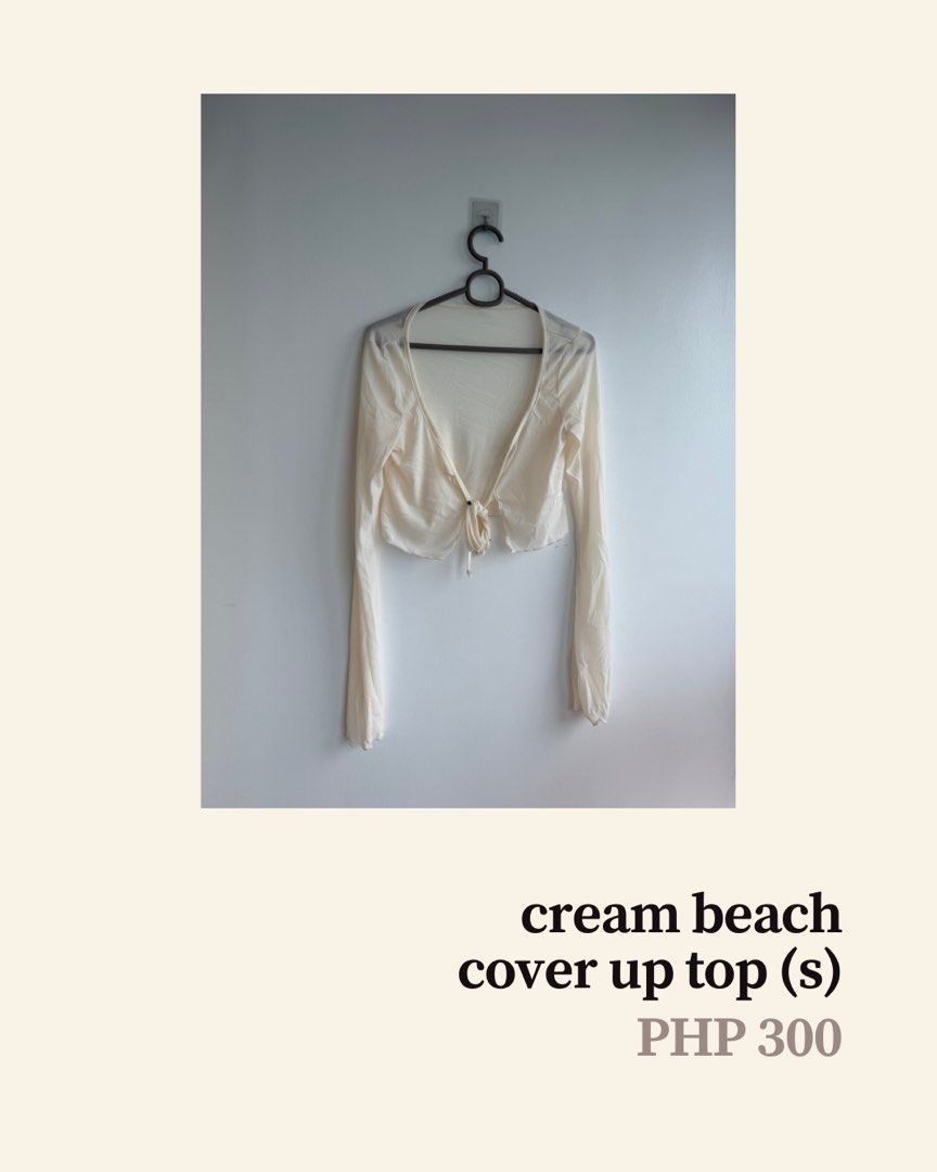 Multiple items in 1 post (Category: Blouses) located in Manila. Submitted by declutter.ak55 (Listing ID 1469811216, Image 1). Description: - Color: Cream - Size: Small - Design: Long sleeve with tie-front and knot detail at the hem - Fabric: Lightweight and sheer - Styling: Great as a cover-up over swimwear or as a layering piece for simple outfits.