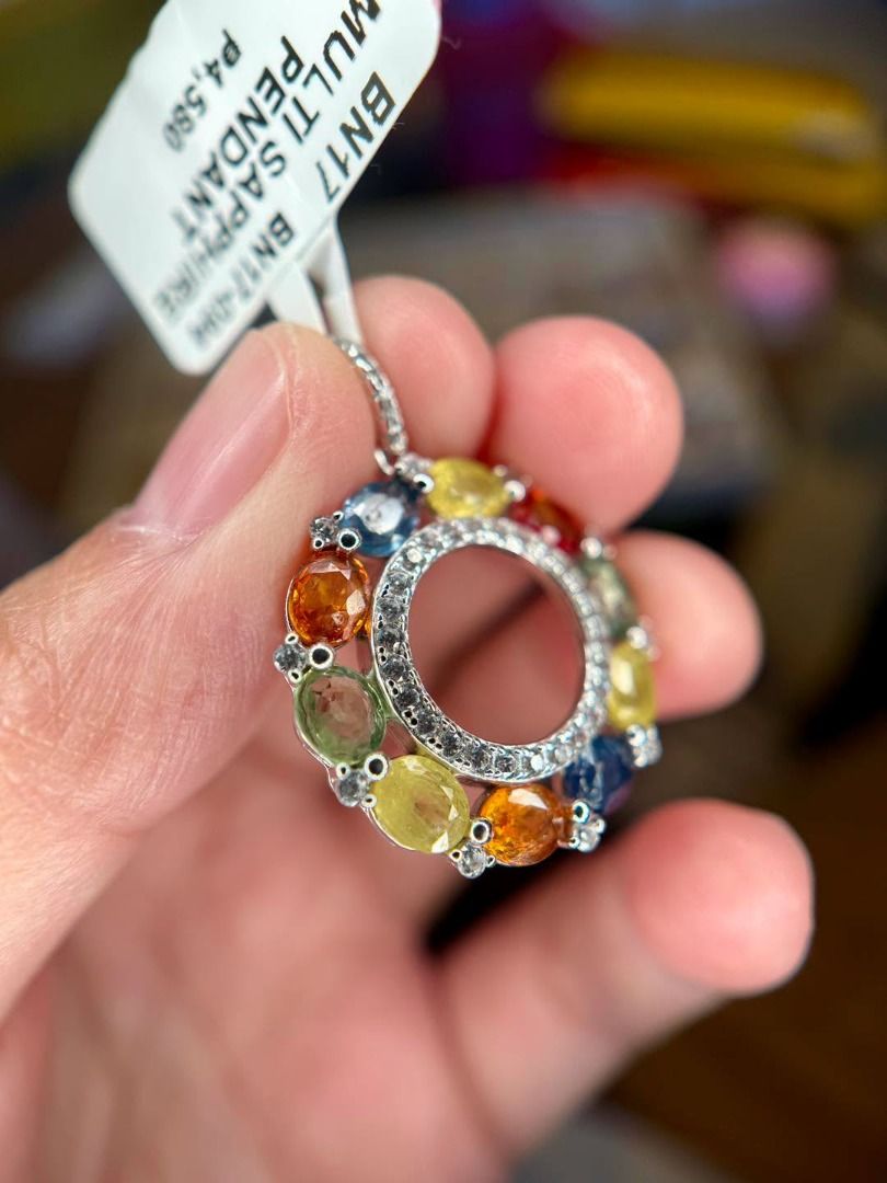 Natural Multicolored Sapphire Pendant in 925 Silver (Category: Body Jewelry) located in Baguio. Submitted by asna_taku (Listing ID 1469843180, Image 2). Description: 🌈 Natural Multicolored Sapphire Pendant in 925 Silver 💎 ONE LAST PIECE AVAILABLE! ✨ Why settle for one color when you can have a rainbow of natural sapphires? 😍 This eye-catching pendant features a beautiful circle of multicolored sapphires in vibrant shades of blue, green, yellow