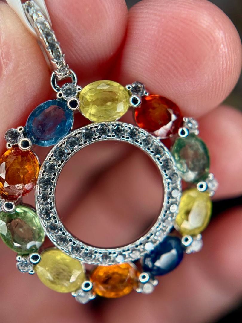 Natural Multicolored Sapphire Pendant in 925 Silver (Category: Body Jewelry) located in Baguio. Submitted by asna_taku (Listing ID 1469843180, Image 3). Description: 🌈 Natural Multicolored Sapphire Pendant in 925 Silver 💎 ONE LAST PIECE AVAILABLE! ✨ Why settle for one color when you can have a rainbow of natural sapphires? 😍 This eye-catching pendant features a beautiful circle of multicolored sapphires in vibrant shades of blue, green, yellow