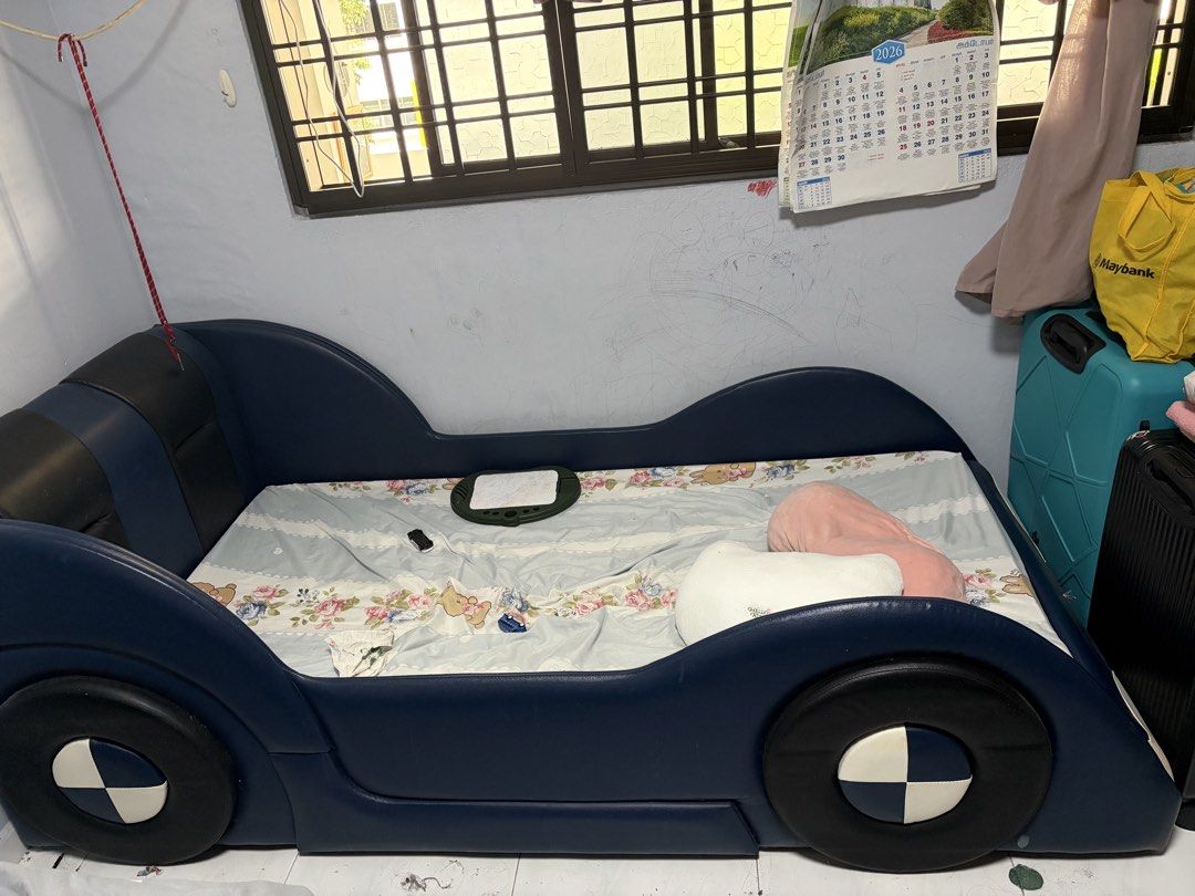 Super Car Design Racing Navy Blue Race Car Bed Frame Kids Super Single Bed with Mattress ...