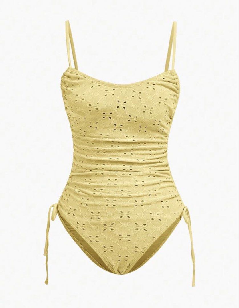 Majia Yellow Drawstring One-piece Swimsuit (Category: Bikinis & Swimsuits) located in Angeles City. Submitted by mulan. (Listing ID 1469899599, Image 2). Description: -Yellow drawstring one-piece swimsuit - Brand new, new never been worn! -Stretchable, could fit M to L body frame. Adjustable ties Bust 77cm Waist 63-103cm Hips 79cm Helping tags: swimsuit, one piece, bathing suit, beach, yellow.