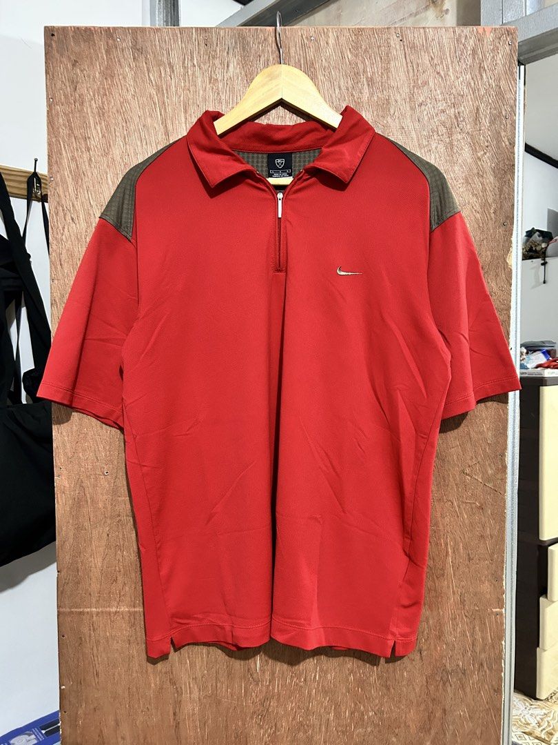 Nike Golf Sphere React Red Polo Shirt Size L (Category: Tshirts & Polo Shirts ) located in Davao. Submitted by orbetaarch23339 (Listing ID 1469920228, Image 1). Description: - Brand: Nike Golf - Style: Half-zip polo shirt with contrast shoulder insets - Color: Red - Size: L - 22x28 - Material: 90% polyester, 10% spandex - Special Feature: Nike Sphere React technology tag - Condition: Clean and ready to wear for golf or casual outings.