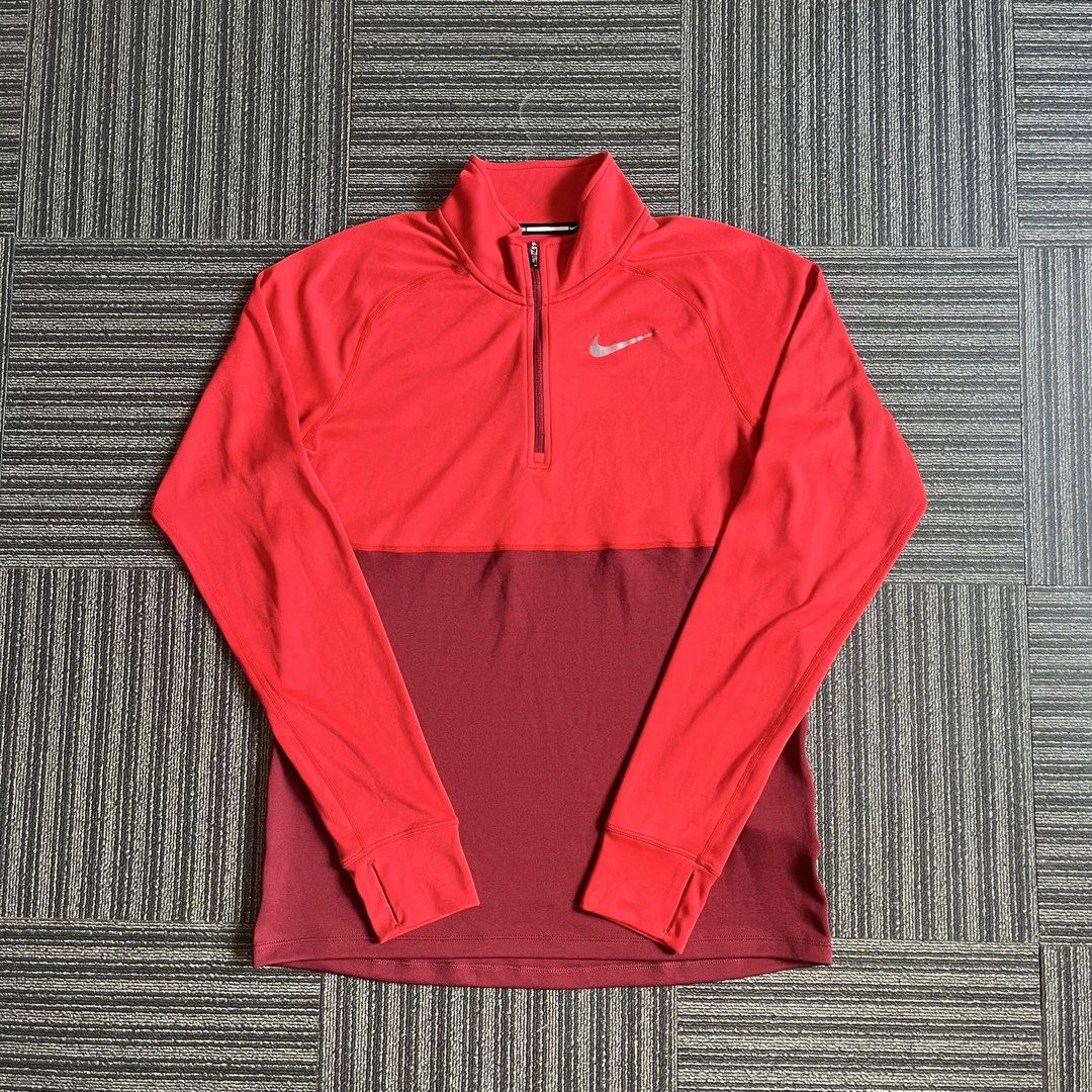 NIKE Red Quarter Zip Men’s Running Long-sleeve (Category: Activewear) located in Imus. Submitted by thriftsportph (Listing ID 1469919072, Image 1). Description: N/KE Red Quarter Zip Men’s Running Long-sleeve 👕Size on Tag (Medium) 📏Dimension L 27” W 19” 🔖Price ₱450 Condition : 9/10.