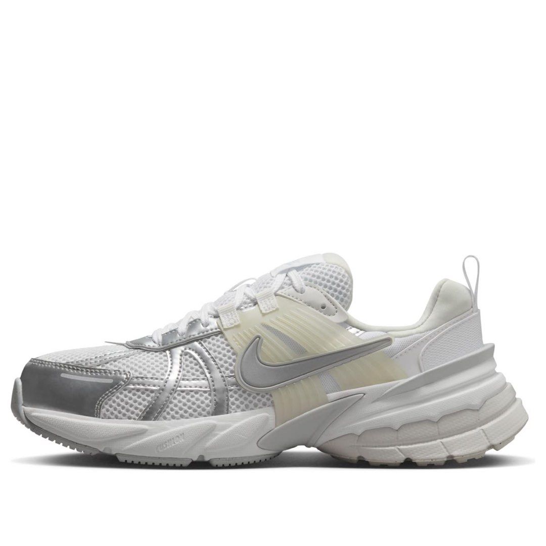 Nike V2K Run Metallic Silver White Sneakers (Category: Sneakers) located in Dinalupihan. Submitted by loved.by.jin (Listing ID 1469764580, Image 1). Description: - Model: Nike V2K Run - Colorway: Metallic Silver and White - Style: Chunky sole with breathable mesh upper - Closure: Standard lace-up fastening - Condition/Inclusions: Comes with original red Nike shoebox - Best for: Everyday wear, walking, and running errands.