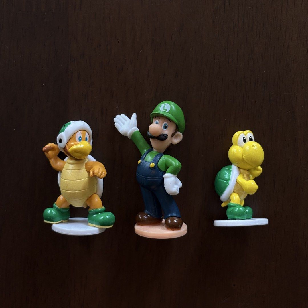 Nintendo Super Mario Luigi Koopa Troopa Figures (Category: Figurines & Statues) located in Manila. Submitted by aobacafe (Listing ID 1469821467, Image 1). Description: - Official Nintendo figures: Luigi, Koopa Troopa, and Hammer Bro - Authentic items with Nintendo copyright stamped on bottom bases - Highly detailed costumes and dynamic poses - Includes display stands for all 3 pieces - Perfect collectibles for Super Mario fans.