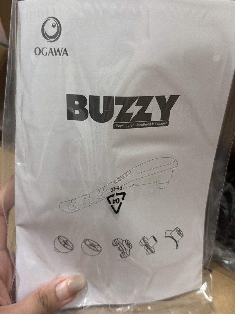OGAWA Buzzy Percussion Handheld Massager (Category: Massage Devices) located in Manila. Submitted by shopmnl_0213 (Listing ID 1469791597, Image 2). Description: Percussion massage function • Ergonomic handheld design • Multiple control buttons • Great for relaxing after a long day • Comes with original box shown.