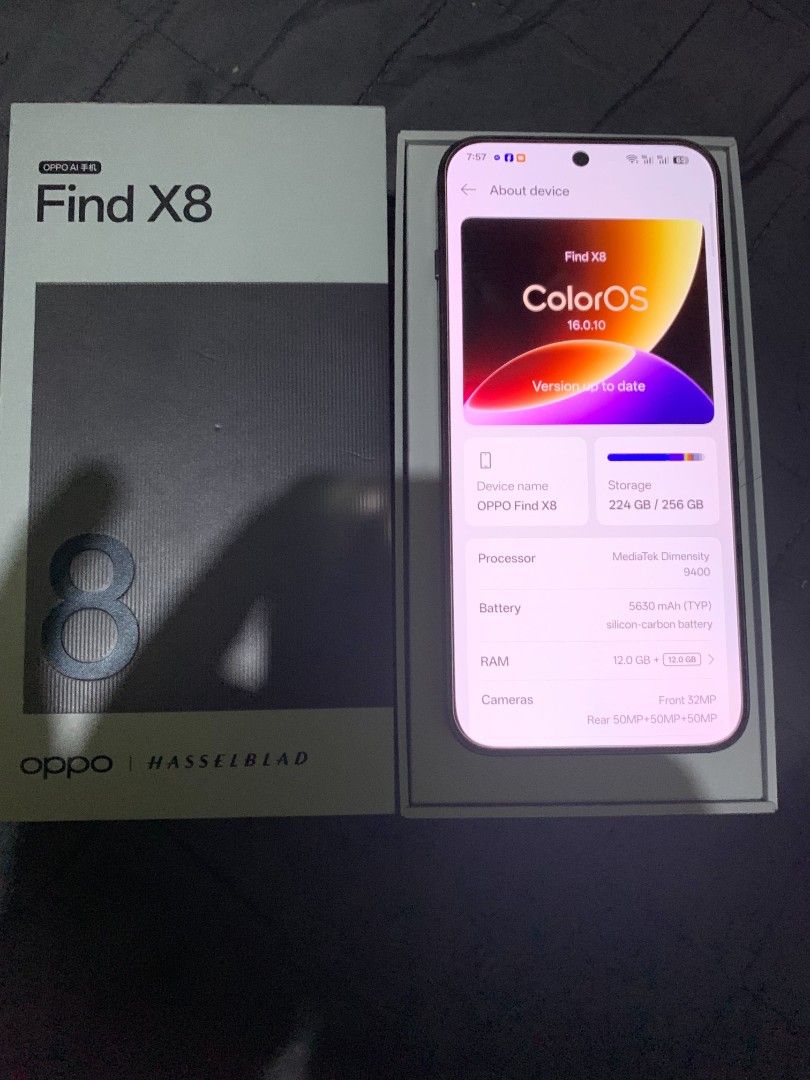 Oppo find x8 china rom (Category: OPPO) located in Manila. Submitted by miknnnn (Listing ID 1469869140, Image 2). Description: 📱 OPPO Find X8 – China ROM Specifications: • 12GB RAM + 256GB Storage • MediaTek Dimensity 9400 processor • 6.59-inch AMOLED display with 120Hz refresh rate • Triple rear camera system • Hasselblad camera system • 5G connectivity • Large-capacity battery with fast charging Condition: • Slight, non-noticeable dents and mi
