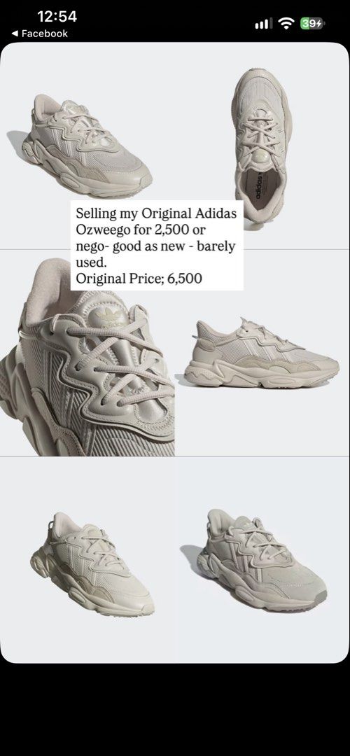 Original Adidas Ozweego Shoes (Category: Sneakers) located in Manila. Submitted by marleenval41300 (Listing ID 1469864174, Image 1). Description: - 100% Original Adidas Ozweego sneakers - Neutral cream colorway that matches any outfit - Barely worn, practically untouched condition - Super comfortable chunky sole design - Original retail price: PHP 6,500 - Selling price: PHP 2,500 (open to best offer) - Quick deal preferred.