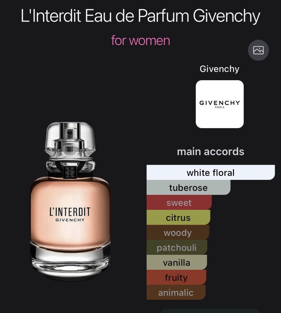 Original Givenchy L’Interdit EDP 10ml. (Category: Fragrance & Deodorants) located in Quezon City. Submitted by docshop.orig (Listing ID 1469794686, Image 2). Description: .
