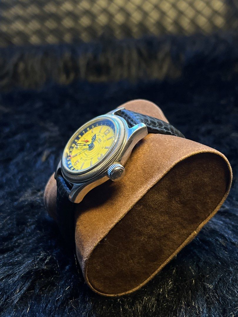 Oris Big Crown Commander Pointer Date Yellow Dial Automatic Watch (Category: Luxury Watches) located in Manila. Submitted by wrist.artmnl (Listing ID 1469910851, Image 3). Description: - Brand: Oris (Swiss Made) - Movement: Automatic mechanical, 27-jewel with gold-toned rotor visible via exhibition case back - Dial: Vibrant yellow with Arabic numerals and pointer date hand with a red tip - Bezel & Crystal: 33mm Coin-edge bezel and scratch-resista