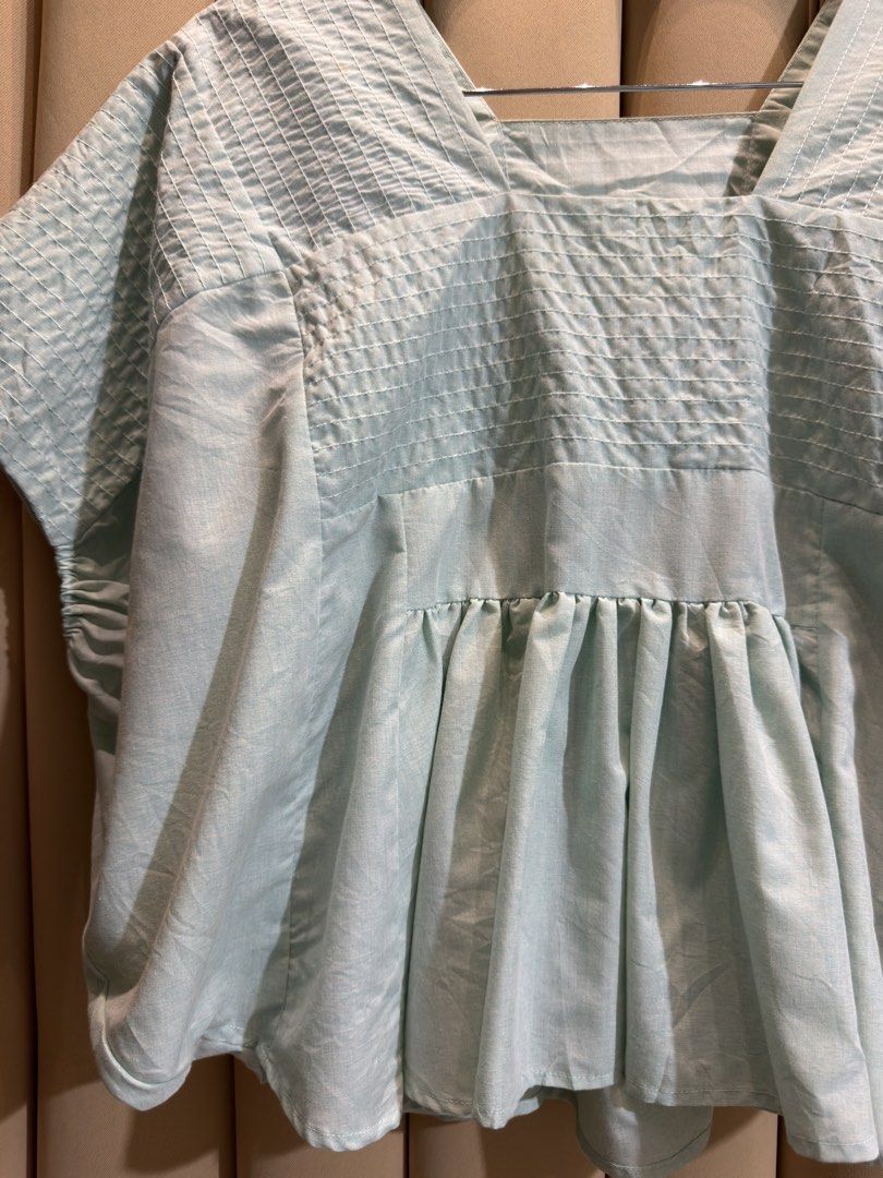 OVERSIZED BABY DOLL BLOUSE (Category: Blouses) located in Manila. Submitted by glamstylemnl (Listing ID 1469915048, Image 3). Description: ♡ SIZE: Small ♡ BUST: 34 ♡ Swipe left to see the actual color & details ♡ smock blouse, textured yoke, gathered hem, with small washable stain ♡ HQ • 9/10 ♡ Ready to wear 👚.