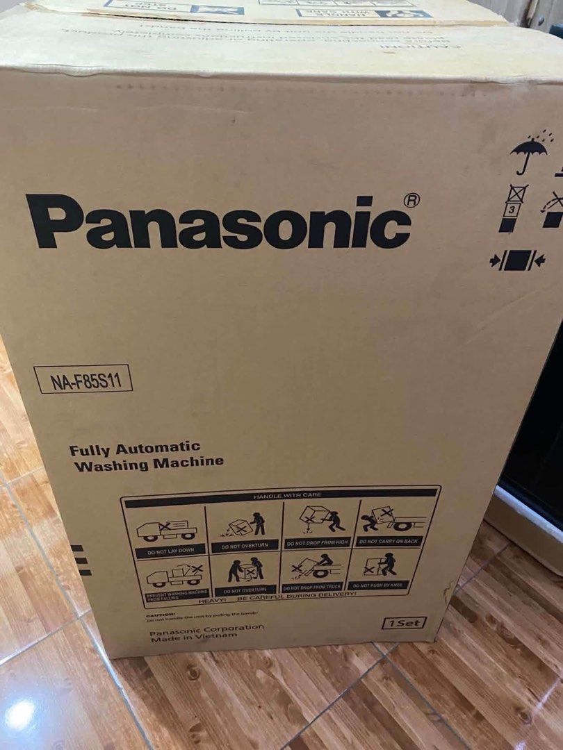 Panasonic Fully Automatic Washing Machine (Category: Washing Machines and Dryers) located in Calamba. Submitted by wildcrystal.d61f6a (Listing ID 1469873060, Image 3). Description: - Brand/Model: Panasonic - Capacity: 7.5kg fully automatic top load - Color/Design: Dark grey with top digital control panel and stainless steel drum - Inclusions: Inner tub hoses, water inlet pipe, and original product box - Condition: Brand new condition, 1 week old 