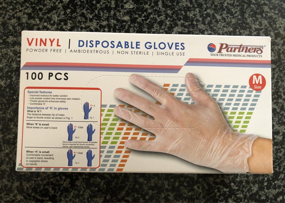 Partners Disposable Vinyl Gloves - Medium (100 pcs/box) (Category: Medical Supplies & Tools) located in Quezon City. Submitted by lots2love (Listing ID 1469812855, Image 1). Description: Partners Disposable Vinyl Gloves - Medium (100 pcs/box) - 9 boxes available - Medium size of vinyl gloves - all in great condition / brand new - purchased from Partners Medical store Location: Roxas District, QC.