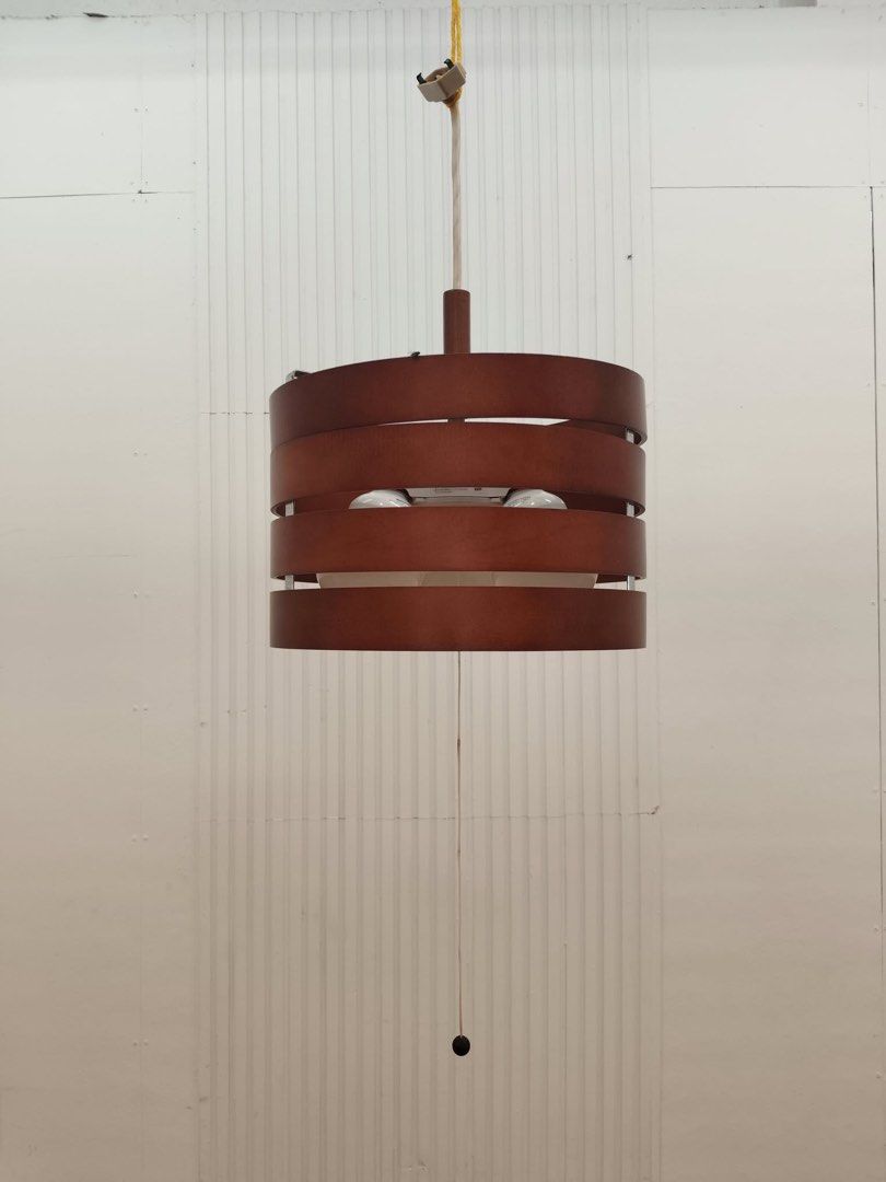 Pendant Light (Category: Lighting) located in Quezon City. Submitted by matetdevis13 (Listing ID 1469925116, Image 1). Description: Modern Wooden Slat Drum Pendant Light Price: 1,900 L12 x H8 In good condition Code JMD3-M831B.