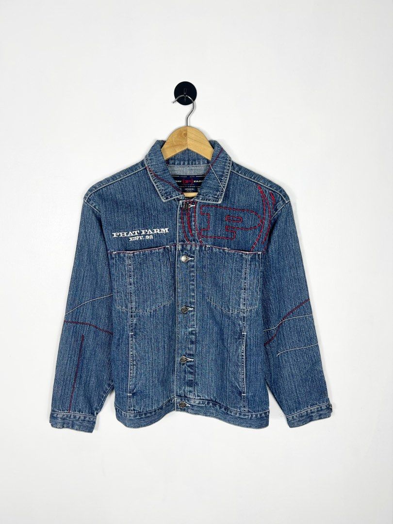 Phat Farm Shield Logo Denim Jacket (Category: Coats, Jackets and Outerwear) located in Bacolod City. Submitted by nodaysoff (Listing ID 1469773074, Image 1). Description: Phat Farm Shield Logo Denim Jacket - Authentic Measures: 21x23 | Medium cropped Excellent condition No flaws ₱1,280.