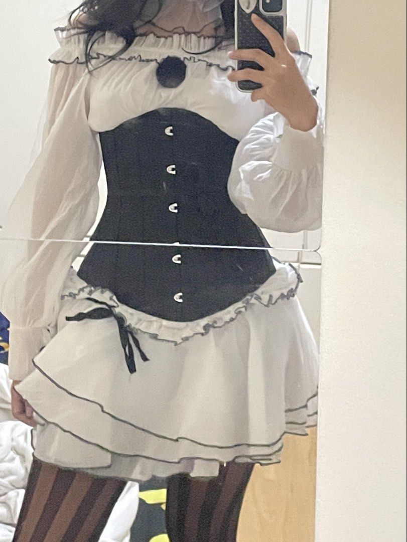 Pierrot Halloween Costume Set (Category: Sets or Coordinates) located in Las Pinas. Submitted by s.loved (Listing ID 1469923619, Image 2). Description: Pierrot Halloween Costume Set -B/W Dress (xs-m) -Corset (xs-s) -Stockings (freesize) Used twice (first tried to fit then 2nd for costume party).