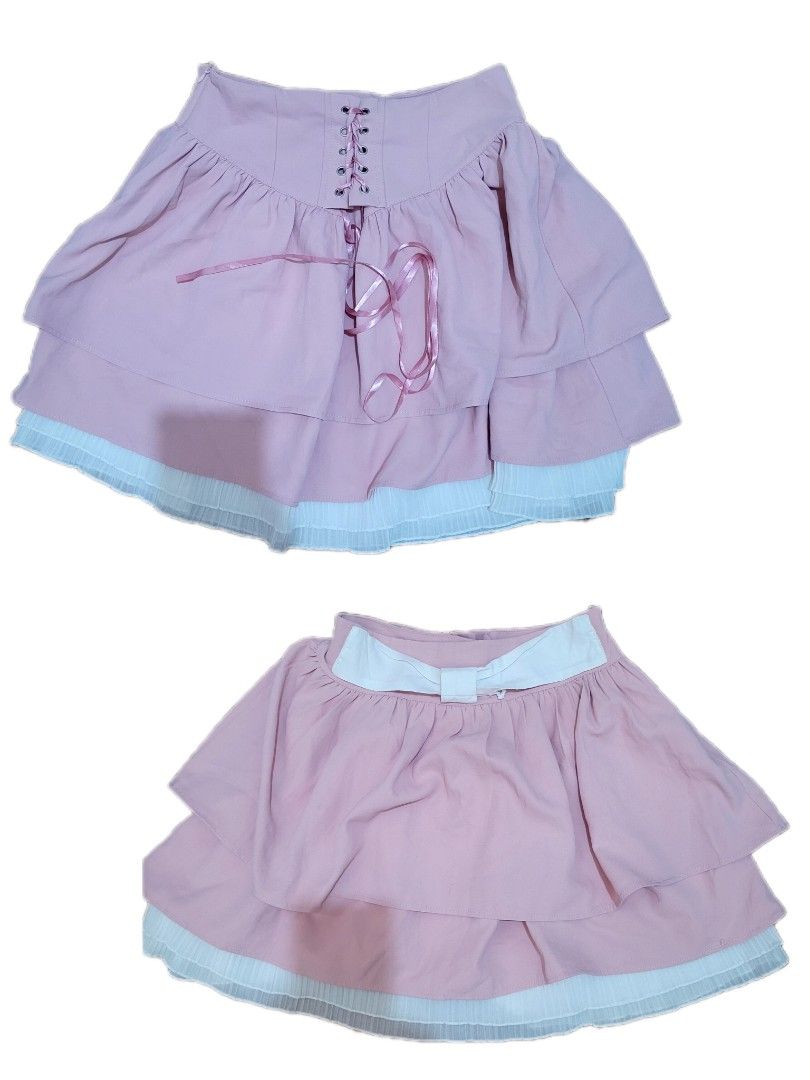 Pink & White Bow Corset Skirt (Category: Skirts) located in Batangas. Submitted by dramaticcloset (Listing ID 1469791064, Image 1). Description: Flowy pink&white skirt.