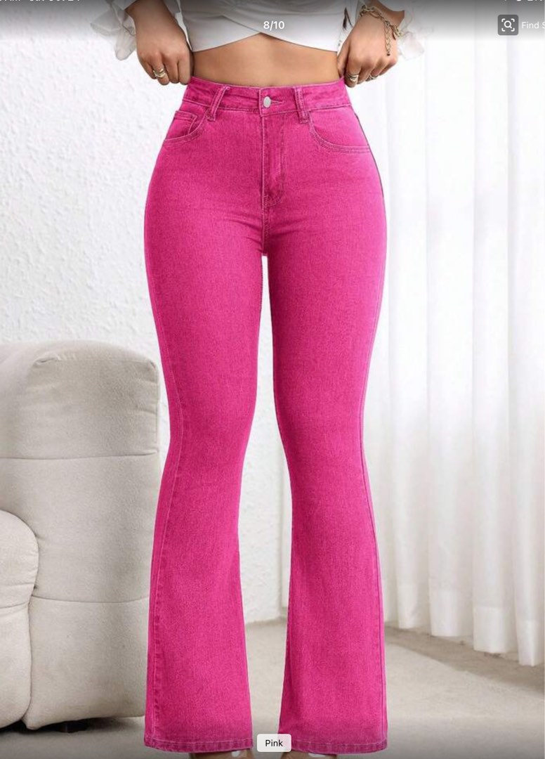 Mobil Capris pink flared pants, Women's Fashion, Bottoms, Jeans on Carousell