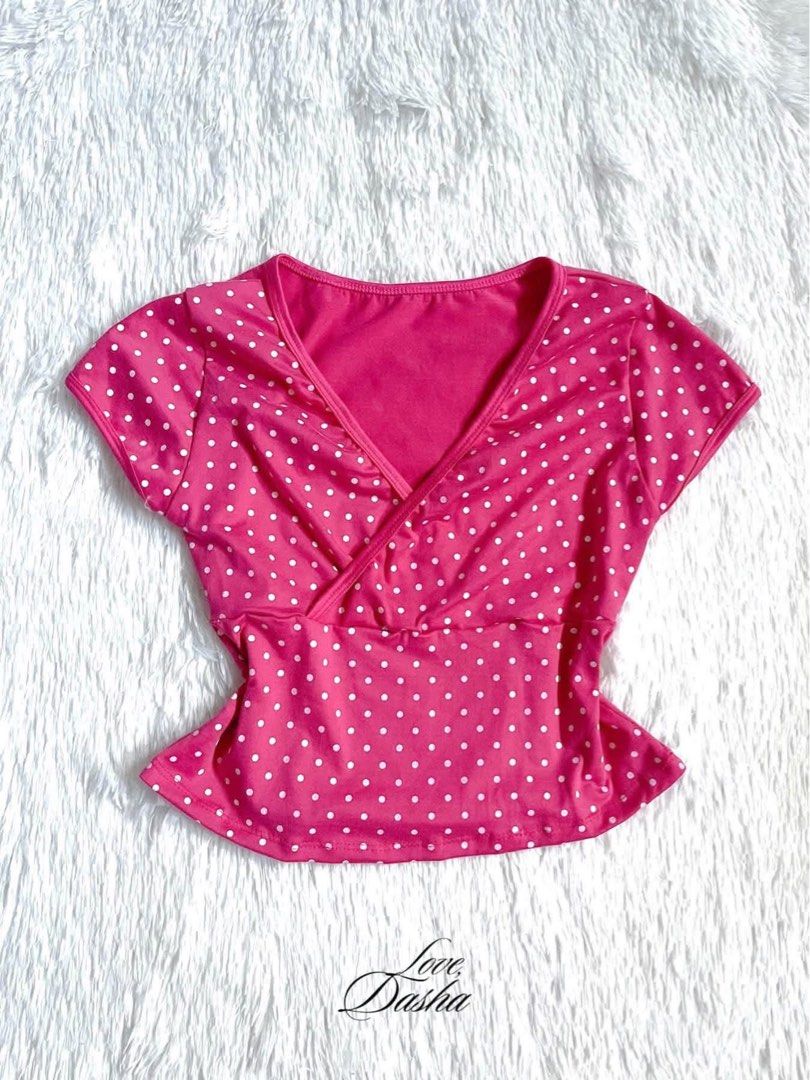Pink Polka Dot Wrap Crop Top V-Neck (Category: Sleeveless) located in Manila. Submitted by lovedasha.ph (Listing ID 1469826789, Image 1). Description: • Payment First • All items are on-hand & brandnew MOD: ꩜ Pick up and Meet up (Sunshime Ville, Sm Trece & LPU) ꩜ Lalamove & JnT (Self Booking) ⚲ Location: Sunshine Ville, Cabuco, Trece Martires City, Cavite, PH..