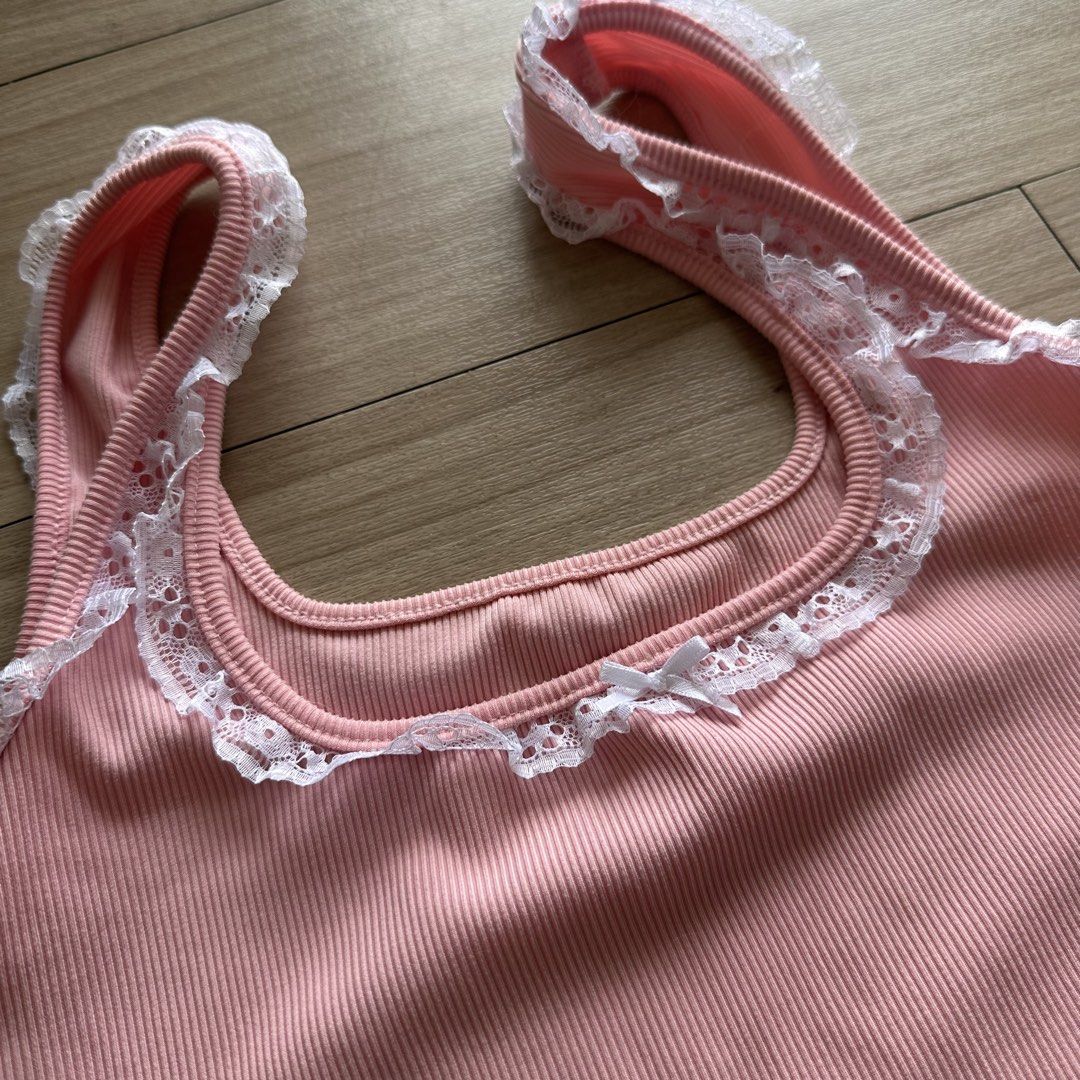 Pink Ribbed Lace Trim Romper Playsuit (Category: Rompers) located in Pasig City. Submitted by ruthalyssa (Listing ID 1469837378, Image 3). Description: Never used. Fits small to semi large. Shop’s photo on the last slide :) .