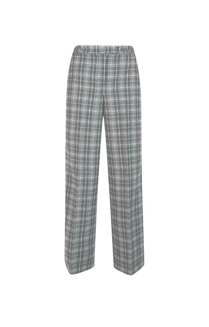 PINKO Gray plaid patterned straight leg trousers (Category: Jeans) located in Paranaque City. Submitted by calm_youngstore7 (Listing ID 1469932841, Image 1). Description: PINKO Made in Italy LAST PIECE SALE! - Style: Grey plaid tartan trousers - Fit: Straight leg cut with a mid-rise, fitted waistband - Details: Classic check design, front button and zip fly closure, creased center lines - Versatility: Ideal for both casual and smart looks .