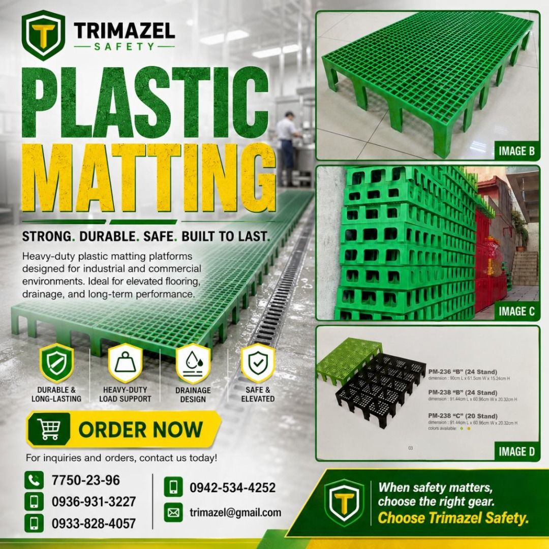 plastic matting (Category: Home Improvement Tools & Accessories) located in Quezon City. Submitted by irishbayaban20 (Listing ID 1469801152, Image 1). Description: ✅ Guaranteed lowest price ✅ Quality products ✅ 100% LEGIT TRUSTED SUPPLIER! ✅ With Complete Legal Documents ✅ BIR Registered We Supply All Kinds Of PPE Supplies, Raincoat, Hard Hat, Cooler Box, Plastic Trash Bin, Road Barriers, Kayak Boats, Crystal Kayak, Traffic Cone, T-Bollards & All