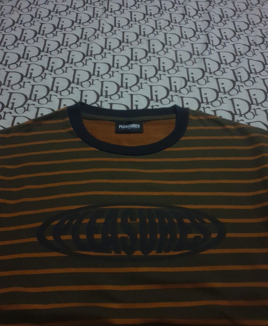 Pleasures stripe tshirt (Category: Tshirts & Polo Shirts ) located in San Fernando. Submitted by retro.district. (Listing ID 1469898157, Image 2). Description: - Pleasures stripe tshirt - Size: Large(21x27) - Condition: Excellent - No issue - Color Rate: 9.5/10.