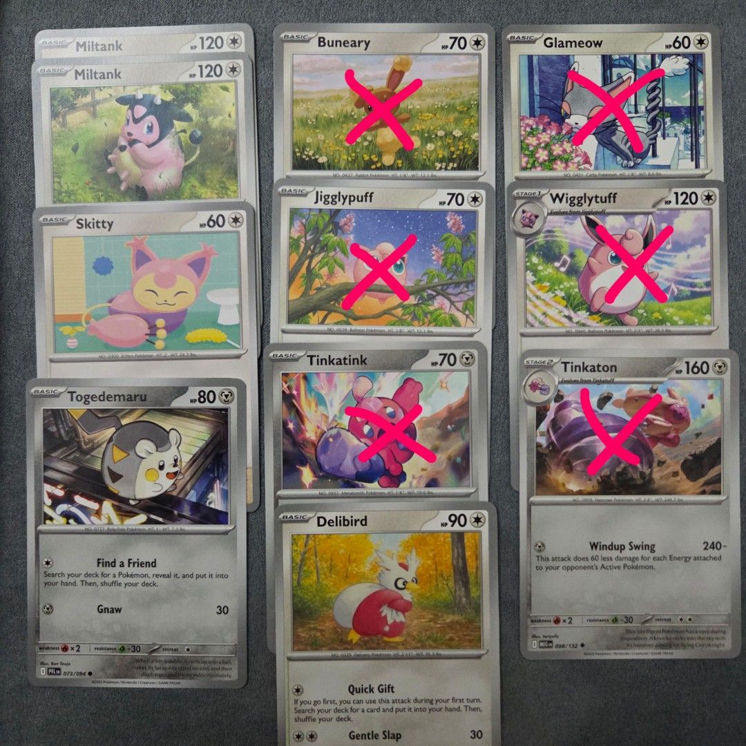 Pokemon Cutemon Normal/Metal (Category: Raw Singles) located in Taguig. Submitted by aeri______99 (Listing ID 1468824668, Image 1). Description: ⋆ 15 php each ⋆ 100php for 8pcs (you may check other C/UC listings) ⋆ These are well taken care of 🩷 bulk from my personal rips ⋆ Alcremie 65 is rev holo (3rd pic lower right) ⋆ The rest are C/UC. ⋆ No packaging fee. I'll ship with reused sleeves, toploaders, and box. sold: buneary, glameow, jiggly, wig