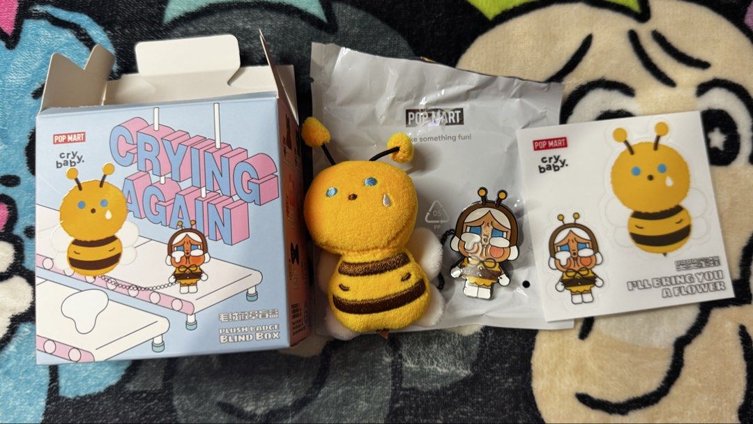 Pop Mart Crybaby Crying Again Plush Badge Bee (Category: Plushies & Soft Toys) located in San Fernando. Submitted by winterors (Listing ID 1469887847, Image 1). Description: condition: brand new, opened only to check design complete inclusions; unsealed rfs: not prio .