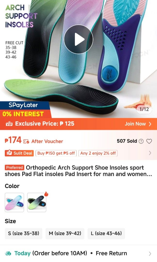 Poron Performance Orthotic Insoles Arch Support (Category: Shoe inserts & accessories) located in Caloocan City. Submitted by zachyjyrocy (Listing ID 1469946024, Image 2). Description: - Condition: Brand new, unused in original plastic packaging - Size: Fits shoe sizes 40-49 (adjustable with trim markings on the sole) - Support: Built-in arch support and Poron performance heel cushioning for maximum comfort - Design: Eye-catching pink, turquoise,