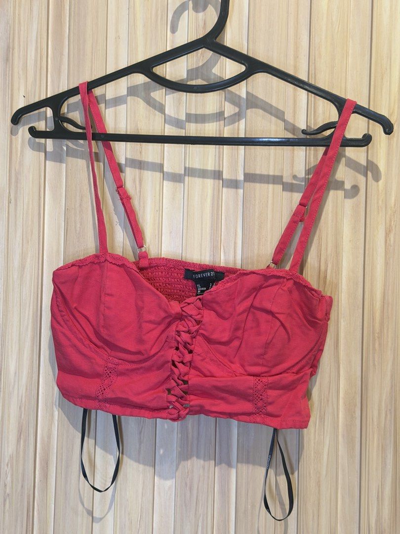 Preloved Forever 21 Red Corset Style Crop Top (Category: Sleeveless) located in Manila. Submitted by kyelleanne (Listing ID 1469932955, Image 1). Description: Once used .