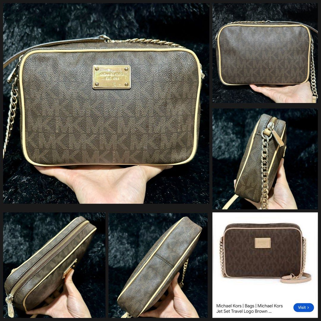Preloved Mk camera bag original 💯 (Category: Cross-body Bags) located in Caloocan City. Submitted by rqueenluxuryph (Listing ID 1469837512, Image 1). Description: Preloved Mk camera bag original 💯 Condition rate:7/10 Honest issues: hardware fadings May lumps sya sa may piping back corner ng bag .