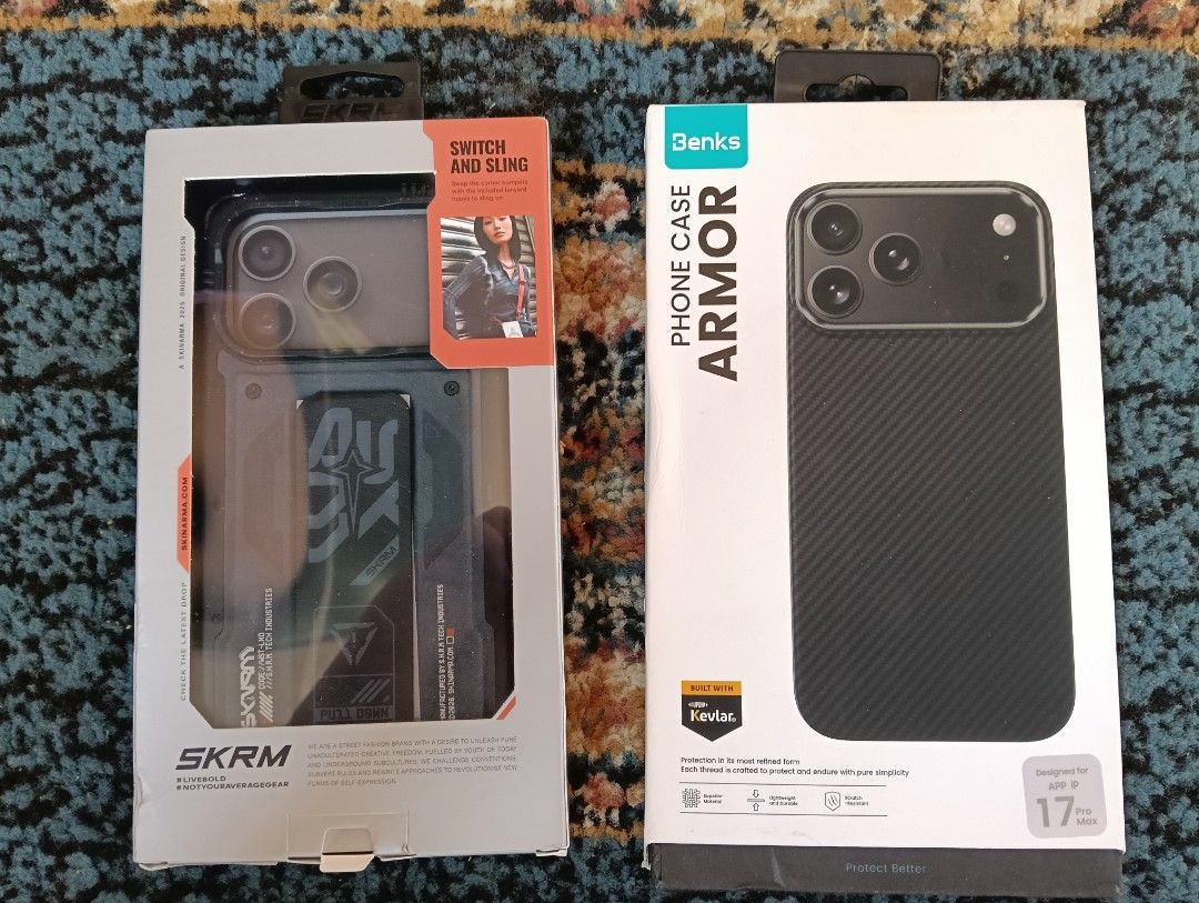 Premium iPhone 17 Promax Phone Cases (Category: Cases & Sleeves) located in Dasmarinas. Submitted by arielvergano (Listing ID 1469820499, Image 1). Description: Premium iPhone 17 Promax Phone Cases - Benks ArmorAir 600D Phone Case built with Kevlar, and - Skinarma iPhone 17 Series Case, Aegis (Mag-Charge) Package price : Php 2,500 Both are brand new condition 📍 Meet-up: Waltermart, Dasmarinas, Cavite 🚚 Shipping: LBC, J&T, Lalamove, or GrabExpre