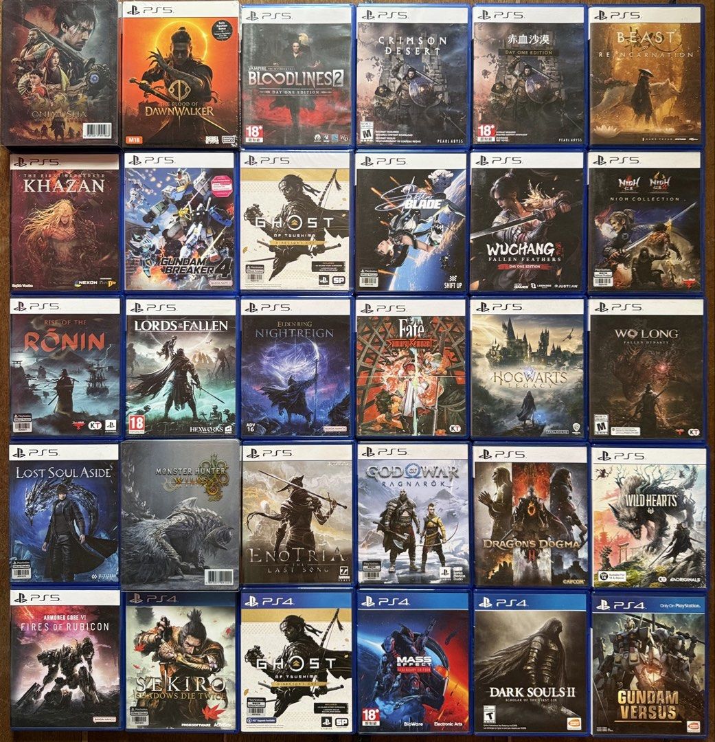 Ps4 and ps5 games (Category: PlayStation) located in Manila. Submitted by gamengrind (Listing ID 1469780664, Image 1). Description: PS5 Onimusha - 3500 with steelbook Blood of the Dawnwalker - 3000 sealed Vampire the Masquerade Bloodlines 2 - 2500 Crimson Desert R1 - 2500 Crimson Desert R3 - 2500 Beast of Reincarnation - 2200 Khazan - 2200 Ghost of Tsushima - 1800 Gundam Breaker 4 - 1800 Nioh Collection - 1800 Stellar Blade - 1800 Wuchang - 1800 