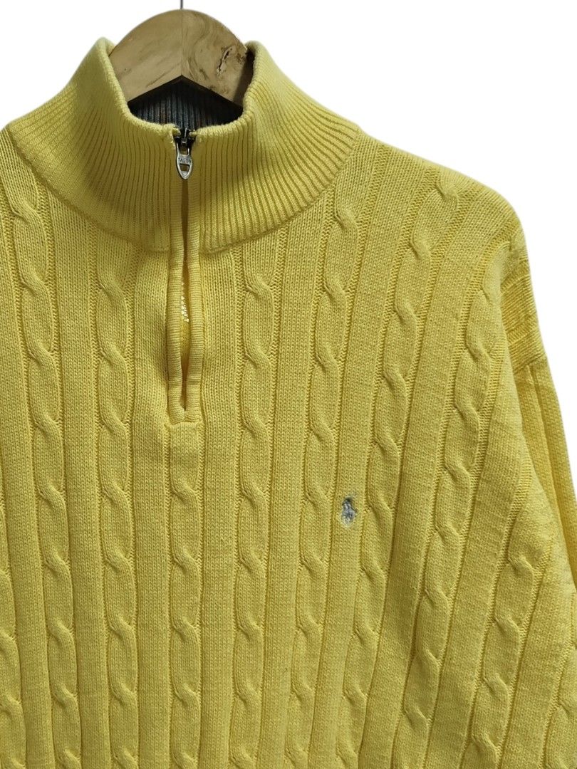 RALPH LAUREN YELLOW CABLE KNIT QUARTER ZIP JACKET (Category: Coats, Jackets and Outerwear) located in Bayombong. Submitted by Gentlemans_ClosEt (Listing ID 1469884143, Image 3). Description: RALPH LAUREN YELLOW CABLE KNIT QUARTER ZIP JACKET SIZE MEDIUM ON TAG BEST FIT LARGE DIMES: W22 X L29 EXCELLENT CONDITION NO ISSUE.